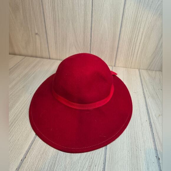 Vtg Lancaster Red Wool Wide-Brim Hat W/Bow USA Made - Picture 2 of 6